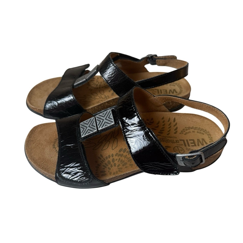 Dr. Andrew Weil Sonora Orthaheel Black Patent Leather Sandall Size 6 / 37 Spain